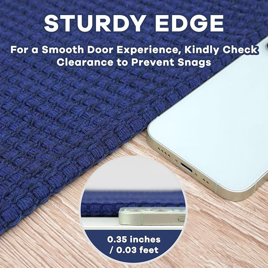 EARTHALL Woven Runner Rug 2x8 Ft Washable Runners for Hallways Cotton Non Slip Rubber Backed Kitchen Runner Braided Indoor Floor Carpet for Entryway, Hallway, Kitchen, Bedroom, Royal Blue/Navy