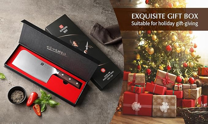 XINZUO 7 Inches Bone Cleaver Knife,Heavy Duty Bone Chopper, Butcher Cutting Knife for Professional Chefs and Home Cooking,Ultra Sharp, Red Sandalwood Handle