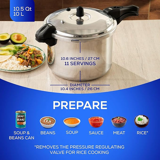 Universal (10.5 Quart / 10 Liter) Ultra Pressure Cooker, Pressure Pot with 6 Safety Systems, Aluminum Pressure Cooker for 11 Servings, Even Heat Distribution, Diameter 10.4 inches, Height 10.6 inches