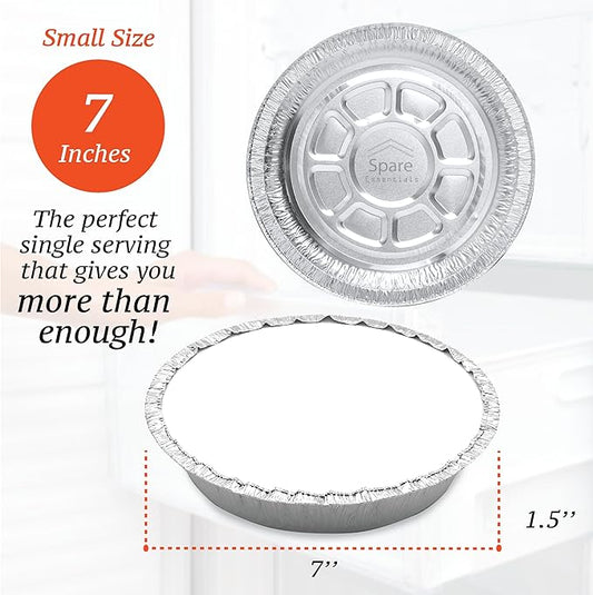 Spare Essentials (55 Pack) 7" Round Foil Pans with Lids - Small Aluminum Pans - Freezer & Oven Safe Round Aluminum Pans with Lids - Takeout Containers for Baking, Roasting, Air Fryer Food Storage