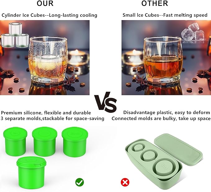 IYYI Ice Cube Tray for Stanley Cup, Tumbler Ice Cube Mold, Silicone Ice Mold With Lid - Cylindrical Ice Maker for Whiskey, Coffee, Juice, Chilling Drinks (Blue) (Blue, Cylindrical)