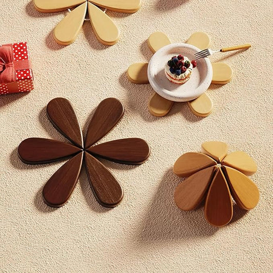 Trivets for Hot Dishes - Natural Wooden Tree Trivet Set of 4 for Hot Pot Pans Bowl Teapot - Table Kitchen Decor Coaster for Home Restaurant