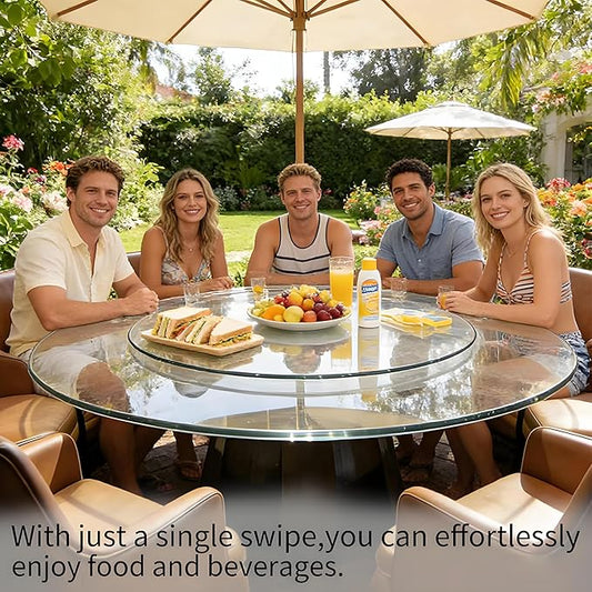 24" Glass Lazy Susan for Dining Table, Glass Turntable Table Centerpiece with 6 Rotating Wheels, 360° Smooth and Silent Spin Tabletop Rotating Tray, for Family Gatherings, Banquets, Weddings, 61 cm