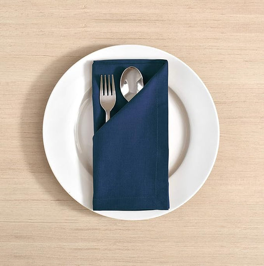 Cloth Napkins Dinner Washable Set of 4 in Cotton Linen Fabric Premium Quality, Mitered Corners for Reusable Every Day Use Pre Shrunk and Good Absorbency Christmas Cloth Napkins (Pack of 4, Navy)