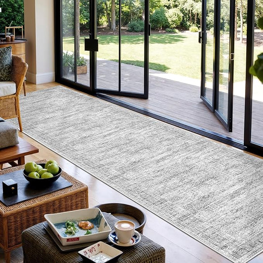 Washable Runner Rug 2.5x14, Non-Slip Long Hallway Runner for Entryway, Soft Vintage Kitchen Mats for Floor, Abstract Dining Room, Bedroom, Living Room Rugs(2.5'x14', Grey/Ivory)
