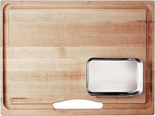 John Boos Newton Prep Master Series Rectangular Wooden Maple Cutting Board 24”x18” – 2.25” Thick, 30-lb Reversible Butcher Block with Catch Pan, Sloped Juice Groove & Edge-Grain – Made in the USA