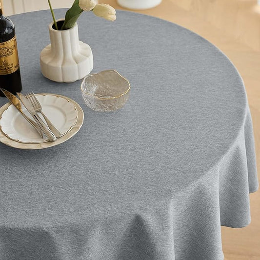 Linen Texture Round Tablecloths 60 Inch, Decorative Waterproof Farmhouse Table Cloth Anti-Scratch Soft Cover for Holiday, Banquet,Dining& Kitchen Table (60 Inch,Round (2-4 Seats), Cool Grey)