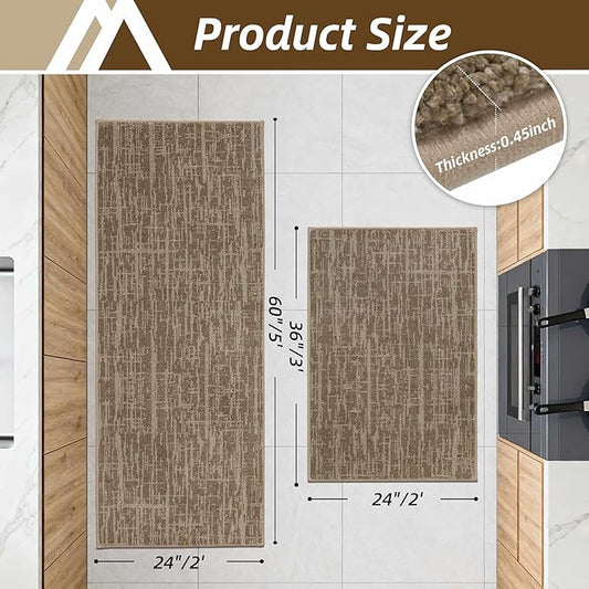 COSY HOMEER Kitchen Rugs Non Slip Washable 24"x36"+24"x60",Absorbent Soft Kitchen Mats for Floor,Polyester Kitchen Runner Rug Sets of 2,Kitchen Floor Mats for Sink Mat,Hallway,Laundry,Taupe