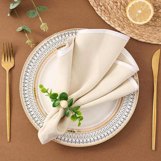 APTWOW Spring Napkin Rings Set of 12, Boho Eucalyptus Leaf Napkins Rings, Wood Bead Farmhouse Easter Napkin Holder for Weddings Christmas Party Table Decor