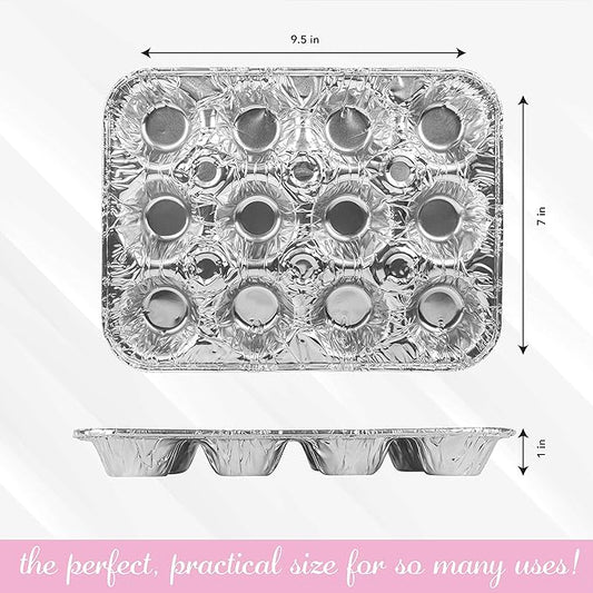 PLASTICPRO Aluminum Foil Muffin Pans Reusable and Disposable, Holds 12 Mini Cupcakes/Muffin foil Pan Pack of 50