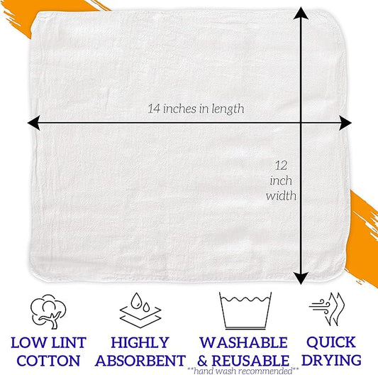 GREEN LIFESTYLE White Shop Towels 12x14, 600 Pack, 100% Cotton Super Absorbent & Durable Shop Rags, Reusable Shop Rags Bulk, Multipurpose Cleaning Towels for Automobiles, Industries, Garage and Home