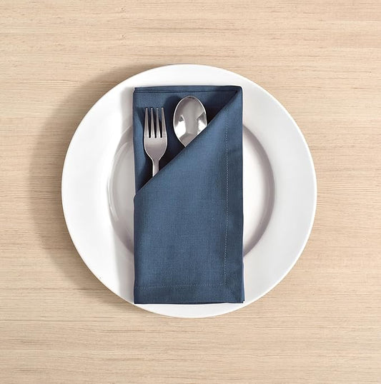 FINGERCRAFT Dinner Cloth Napkins, Cotton Linen Blend Mitered Corner Napkins Cloth 12 Pack Natural Premium Quality for Every Day Use, Parties, Easter, Thanksgiving, Weddings, 18x18 inch Stellar Blue