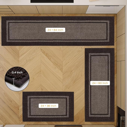 Kitchen Rugs 24" x 70", Non-Slip Machine Washable Kitchen Runner Rugs Floor Mats, Absorbent Comfort Standing Mats for Kitchen, Sink, Laundry and Hallway, Rolled Packaging, Grayish Brown & Coffee