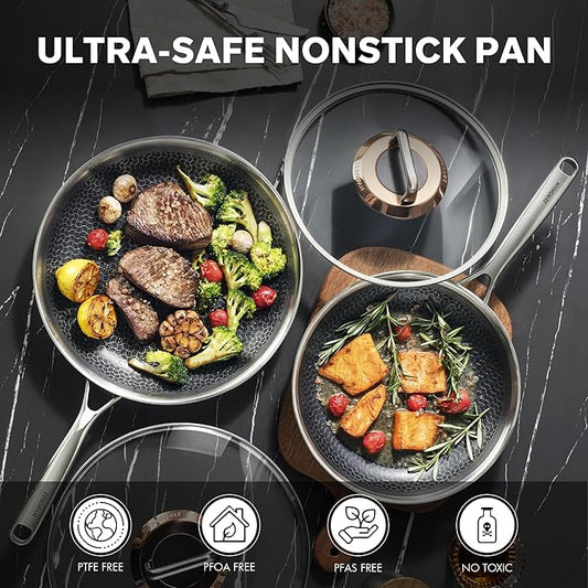 ZEROPAN Hybrid Nonstick 10-Inch Frying Pan with Lid,Non Stick Frying Pan,PFAS PFOA PTFE Free,Stay-Cool Handle, Dishwasher-Friendly, Oven-Safe Up to 600°F, Induction Ready, Compatible with All Cooktops