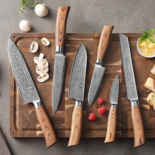 Wakoli EDIB Pro 6-Piece Damascus Knife Set – Professional Chef Knives Set with VG10 Core Blades, 67-Layer Damascus Steel and Ergonomic Pakkawood Handles – Premium Kitchen Knives in Elegant Gift Box