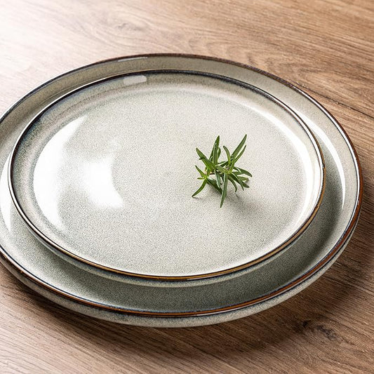 GBHOME Ceramic Dinnerware Sets for 8, 24 Pieces Stoneware Plates and Bowls Sets, Scratch Resistant Dishes, Dishwasher & Microwave Safe, Reactive Glaze-Green Wheat