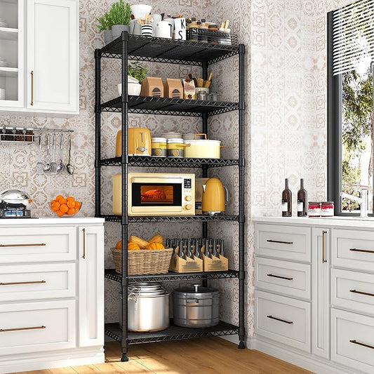 REIBII 72’’H Wire Shelving, 6 Tier Metal Shelving Units and Storage Shelves, Adjustable Garage Shelving for Storage Heavy Duty Shelving for Pantry Shelf Kitchen Garage, 24’’W X18’’D X72’’H