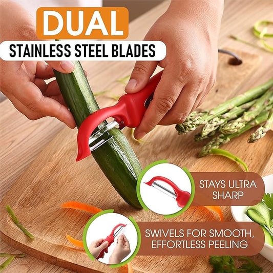 Spring Chef Stainless Steel Premium Swivel Peeler & Handheld Zester/Fine Grater - 2 Product Bundle - Red