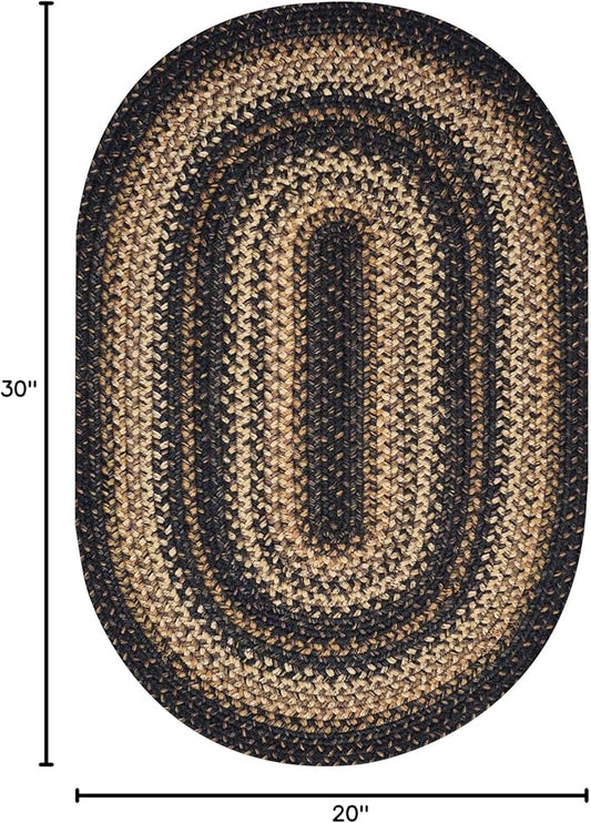 Homespice Kilimanjaro Black & Tan Oval Jute Rug 20x30 - Braided Kitchen Rugs for Primitive Farmhouse Kitchen Decor, Reversible, No Shed Jute for Easy Maintenance