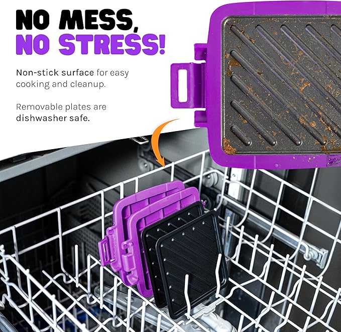 Toastie Maker, Microwave Grill, Sandwich Toaster, 3 Minute Grilled Cheese, Crispy, Panini Press, Dishwasher Safe, Office, Home, Travel & School Dorms (Purple)