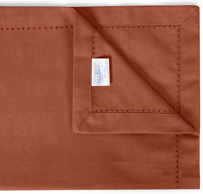 Blue Needles Set of 12 Hemstitch Linen Napkins 100% Cotton Rust Cloth Dinner Napkins 18x18 inches, Soft, Reusable, Absorbent, Washable, Ideal for Wedding Events, Parties & Everyday Use