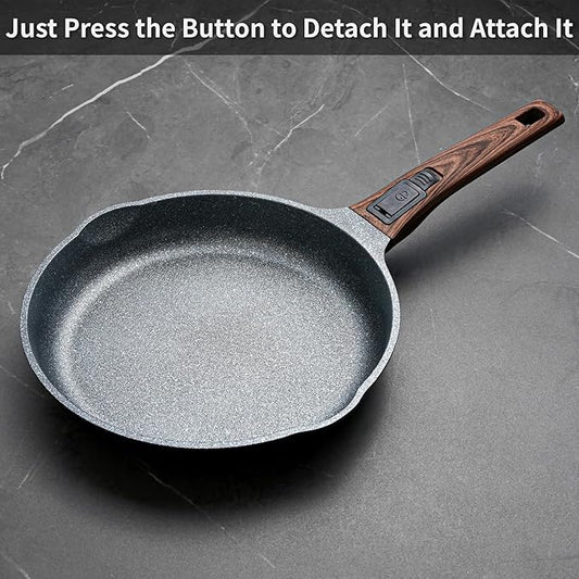 Bakoniion 8 Inch and 12.5 Inch Smart Nonstick Frying Pan Set with Removable Handles,Cast Aluminum and Anti-Scratch Sauté Pans,Compatible with All Stovetops,Dishwasher and Oven Safe