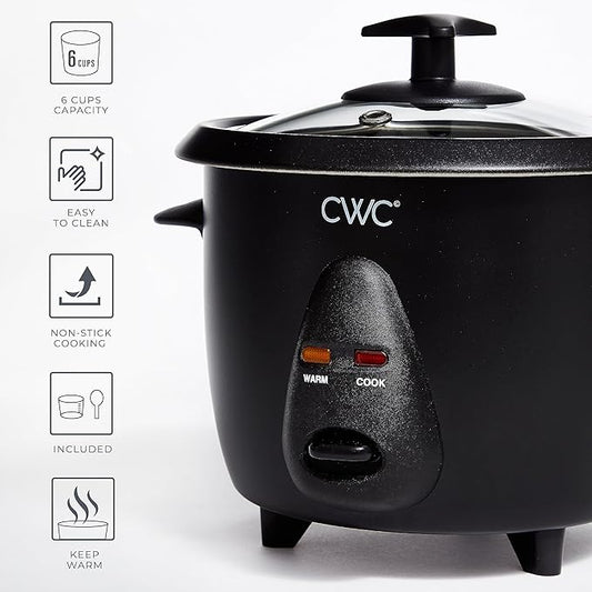 COOK WITH COLOR 6 Cup Rice Cooker 300W - Effortless Cooking and Perfectly, Cooks 3 Cups of Raw Rice for 6 Cups of Cooked Rice, Black