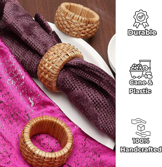 CLEENTABLE Rustic Napkin Rings Set of 12 - Elegant Round Cane Napkin Rings, Easy to Clean, Durable Versatile for Table Settings, Special Occasion, Easter Table Decor & Gift Giving Ideas (Natural)