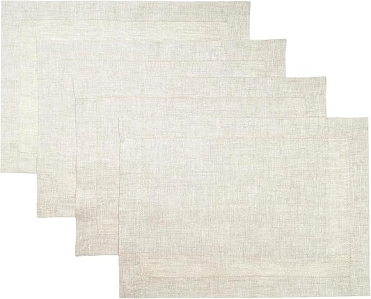 D'Moksha Homes Linen Placemats 14 x 19 Inch - Light Natural Placemats Set of 4-100% Pure Linen Table Place Mats for Valentines, Spring, Easter - Handcrafted and Machine Washable
