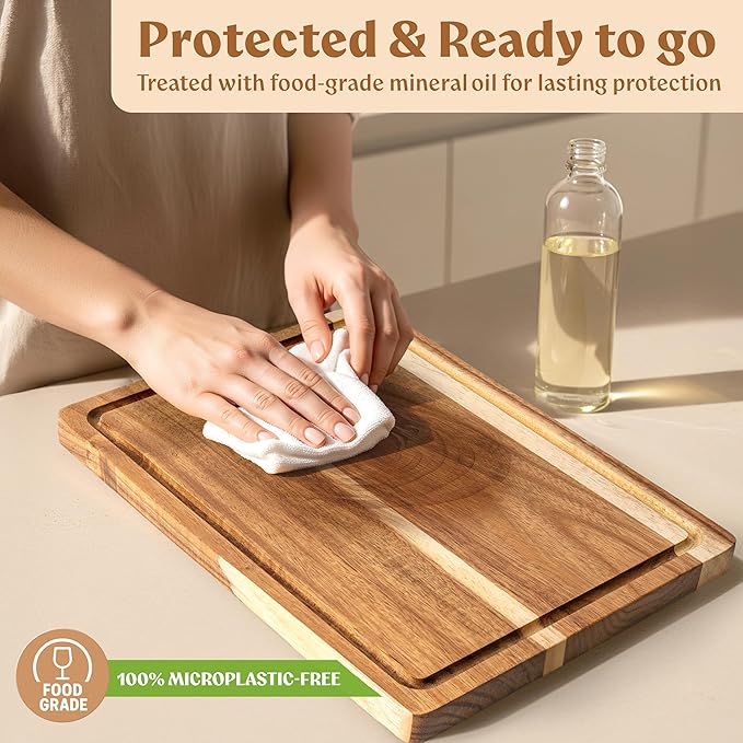 Acacia Wood XL Cutting Board for Kitchen, Large Cutting Board 17.1 × 12.8 - Wooden Chopping Boards with Juice Groove, Non-Toxic, Knife-Friendly & Durable – Housewarming Gift, Charcuterie & Meal Prep