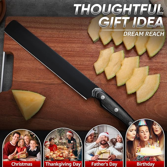 Dream Reach Brisket Carving Knife - Professional Ham Slicing Knife with Full Tang Handle for Kitchen BBQ Birthday Mother Father Gift Idea