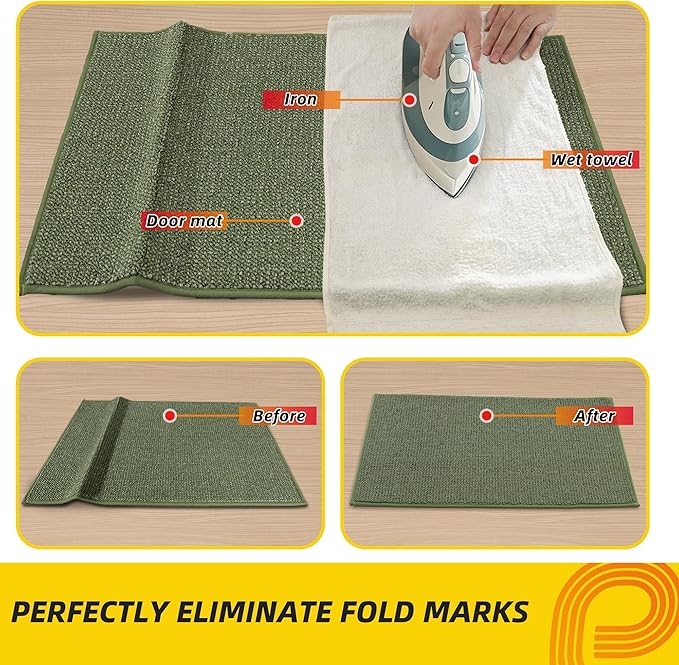 JSEI Kitchen Rugs and Mats, 2PCS Non-Slip Kitchen Mats for Floor, Machine Washable Absorbent and Stain Resistant Kitchen Runner, Carpet Mats with TPR Backing for, 24''x36''+24''x6'0', Green
