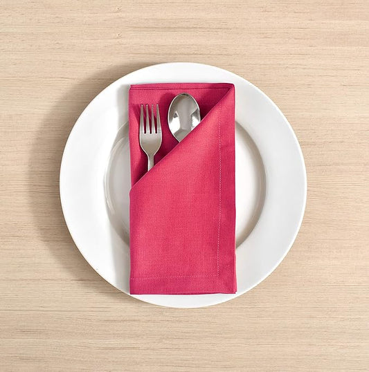 Cloth Napkins Dinner Washable Set of 4 in Cotton Linen Fabric Premium Quality, Mitered Corners for Reusable Every Day Use Pre Shrunk and Good Absorbency Christmas Cloth Napkins (Pack of 4, Fuchsia)