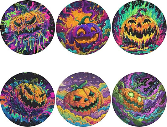 Pumpkin Coasters Leather Round Drink Coasters 6 Pcs Set with Holderor for Cup Drink Coffee Table Bar Home Decor