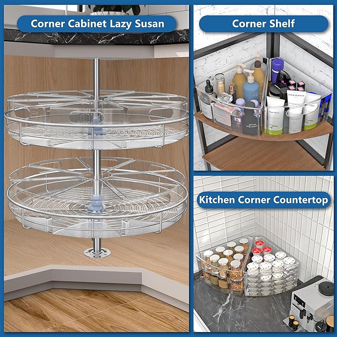 Lazy Susan Organizer Bins for 28"-29" Diameter Corner Cabinet Lazy Susan, 8 Pack, Clear Plastic Cabinet and Pantry Storage Bin, 1/8 Wedge-Food Safe, BPA Free