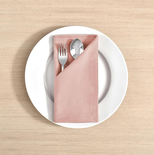 FINGERCRAFT Dinner Cloth Napkins, Cotton Linen Blend Mitered Corner Napkins Cloth 12 Pack Natural Premium Quality for Every Day Use, Parties, Easter, Thanksgiving, Weddings, 18x18 inch Shell Peach