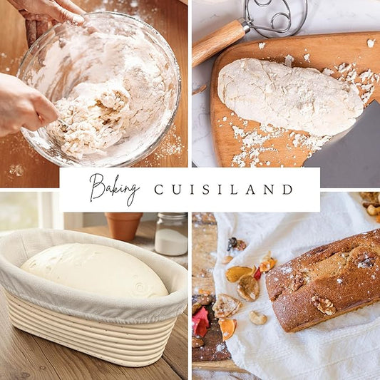 Cuisiland Rectangular Cast Iron Bread Loaf Pan & Proofing Basket, Heavy Duty 11x4.75x4,25" (14" L/Handles) with Lid (BLP137BU)