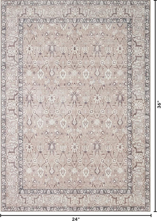 Kuden 2x3 Small Rug, Machine Washable, Non-Slip Backing, Vintage Style, Soft, Low Pile, Area Rugs for Entryway Kitchen Indoor Entrance