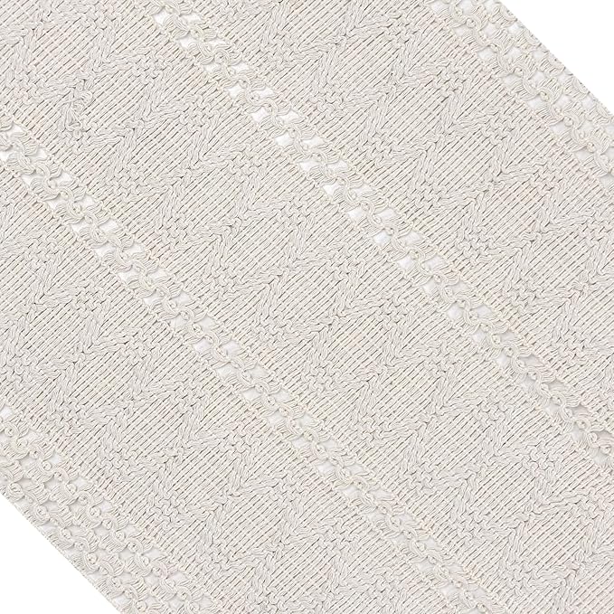 Macrame Table Runner Cream Beige Boho Table Runners with Tassels 90 Inches Long, Rustic Farmhouse Table Runners for Bohemian Kitchen Dining Table(12x90in)
