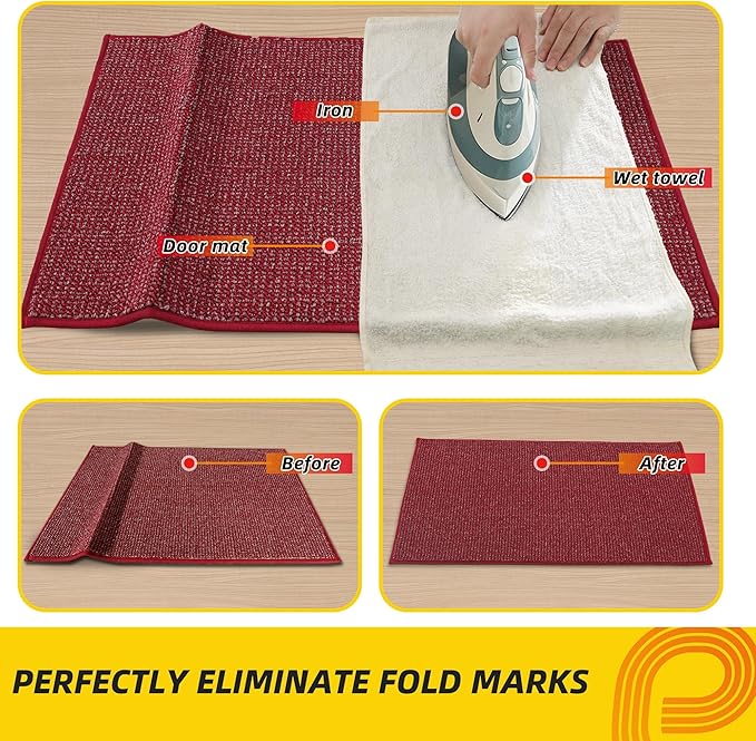 JSEI Kitchen Rugs and Mats, 2PCS Non-Slip Kitchen Mats for Floor, Machine Washable Absorbent and Stain Resistant Kitchen Runner, Carpet Mats with TPR Backing for, 24''x36''+24''x60'', Red