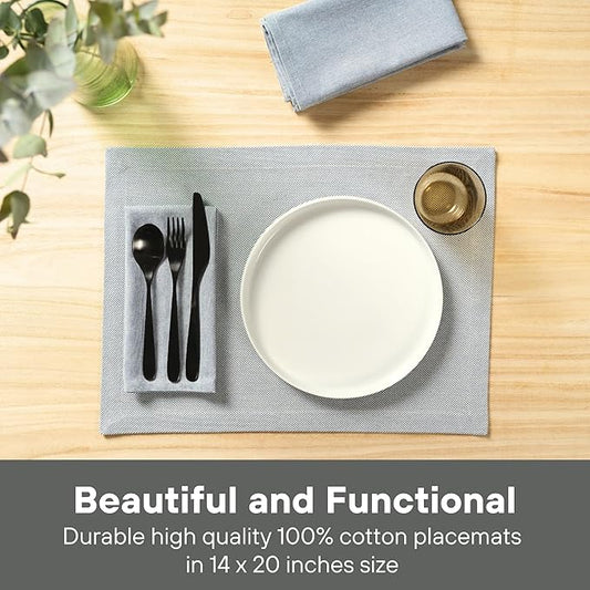 MEEMA Table Cloth Placemats Set of 4 | Washable Kitchen Mat with Pocket | Upcycled, Denim & Durable Cotton Fabric Table Mats for Home and Kitchen Decor| 14 x 20 in
