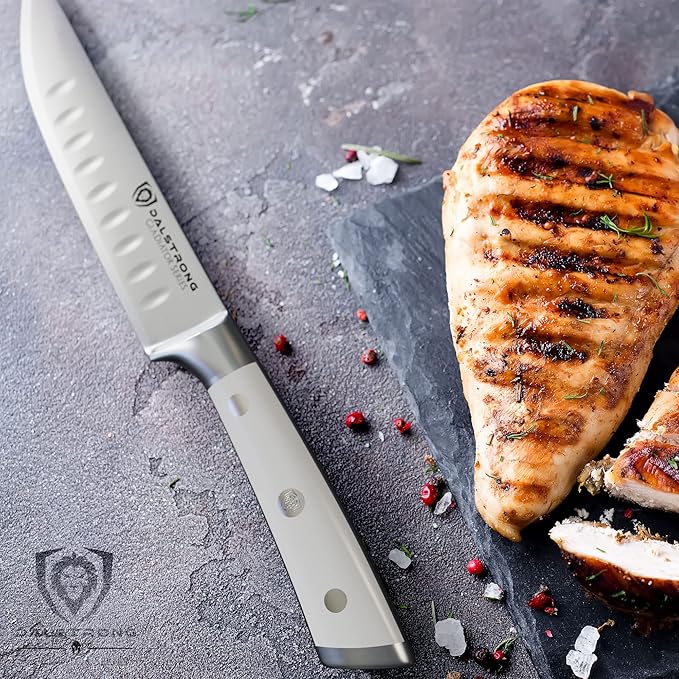Dalstrong Steak Knife Set-4-5 Straight Blade Edge-Gladiator Series-Forged German High-Carbon Steel-w/Sheaths-Glacial White ABS Handle-Dinner Set Kitchen Knives