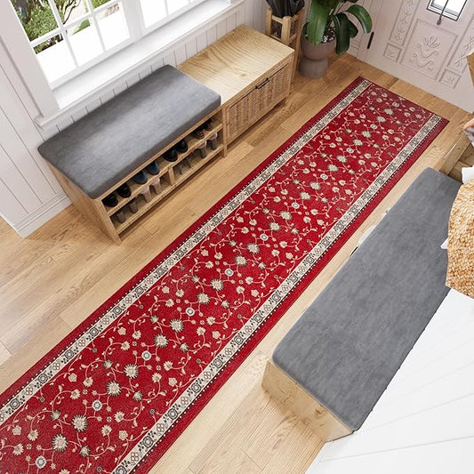Ottomanson 3-Piece Kitchen Rug Set - Non Slip Runner & Washable Mat - 1'11" x 3' + 1'11" x 4' + 1'11"' x 5' - Durable, Stain Resistant for Entryway, Bedroom and Bathroom, Mahal Red