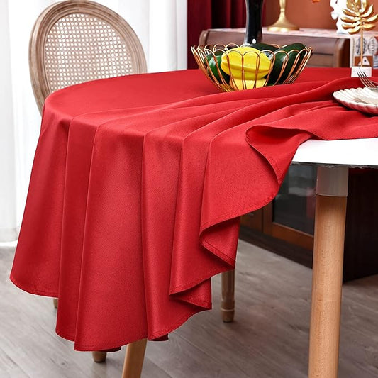 MEANMOY Red 210 GSM Water & Stain Resistant Round Tablecloth for Circle Table - Solid 70 Inch Table Cloth Cover in Wrinkle Free Durable Washable Polyester Fabric for Wedding, Party, Banquet