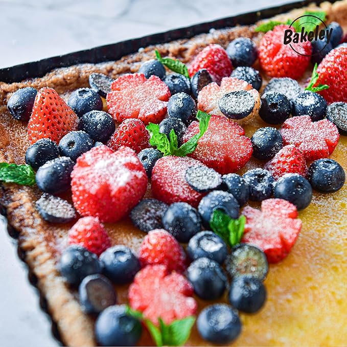 Bakeley Rectangle Tart Pan, 13-Inch with Removable Loose Bottom Non-Stick Oblong Quiche Bakeware for Oven Baking (Black)