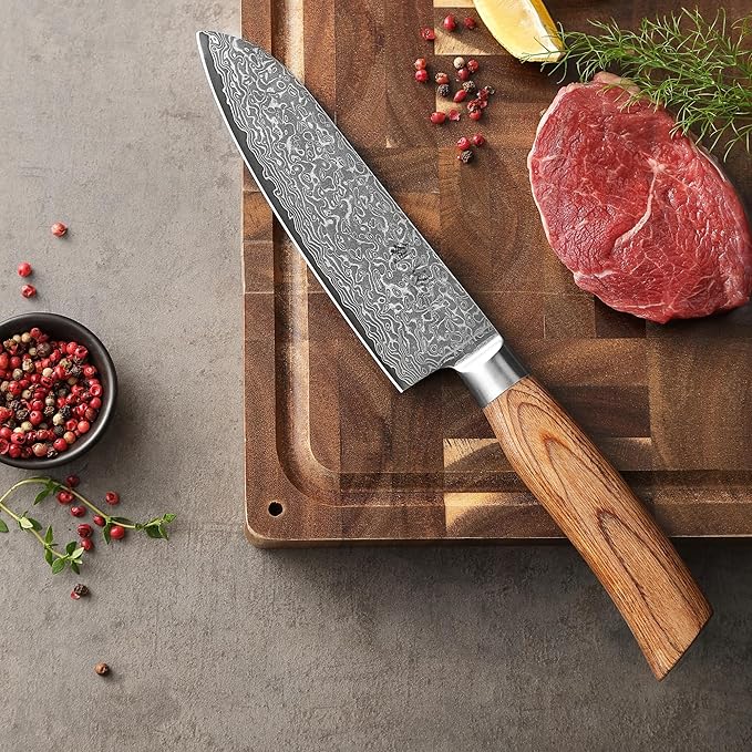 Wakoli EDIB Pro 2-Piece Damascus Kitchen Knife Set – Santoku & Small Santoku with VG10 Core made of 67-Layer Damascus Steel Blades – Professional Chef Knives with Ergonomic Pakkawood Handles