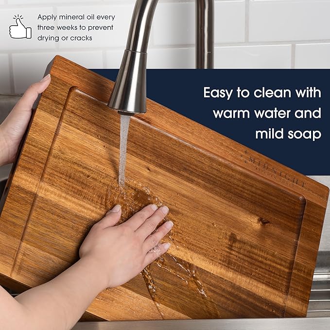 Midnight Board- Acacia Wood Cutting Board, Grooved Edge Design