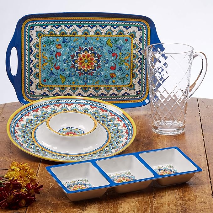 Certified International Portofino 11" Melamine Dinner Plate, Multi Colored, Large, Set of 6