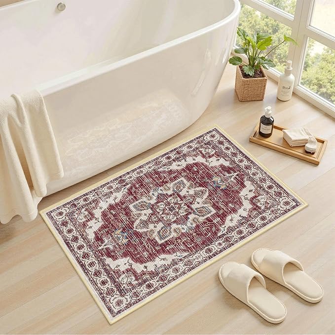 Tritard Non Slip Kitchen Rugs Sets of 3 Washable Kitchen Rug Boho Kitchen Mats for Floor Soft Kitchen Runner Rug Non Skid Kitchen Floor Carpet for Entryway Hallway Laundry Room, Brick Red
