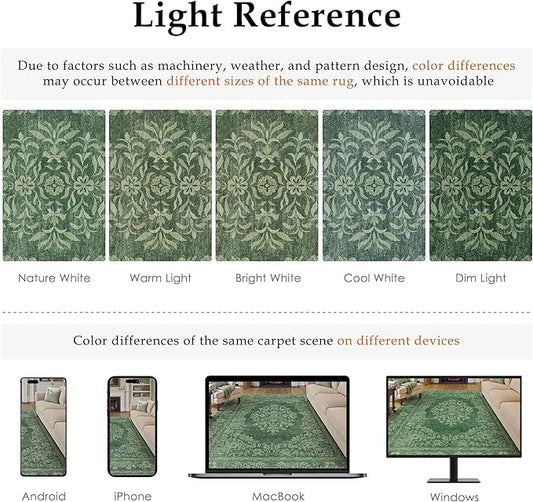 4x6 Area Rug Green Washable Office Vintage Distressed Carpet Bedroom Indoor Medallion Floral Living Room Non Slip Retro Throw Floor Mat for Dining Room Kitchen Bathroom